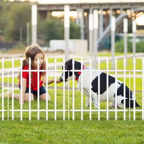 24" H x 10 Ft Decorative Metal Garden Fence (White / 24″ H x 10 ft (5 Panels))