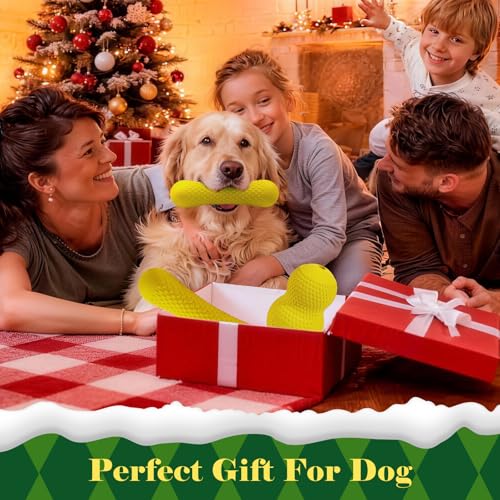 Natural Rubber Dog Chew Toys Tough Dog Toys for Aggressive Chewers (Yellow-Bone)