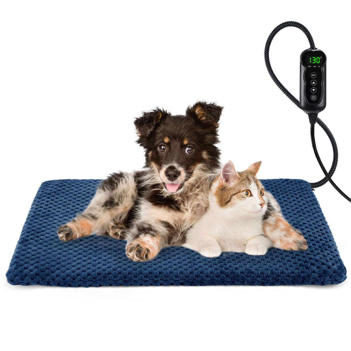 Heated Dog Bed (M: 28" x 20" / Navy Blue)
