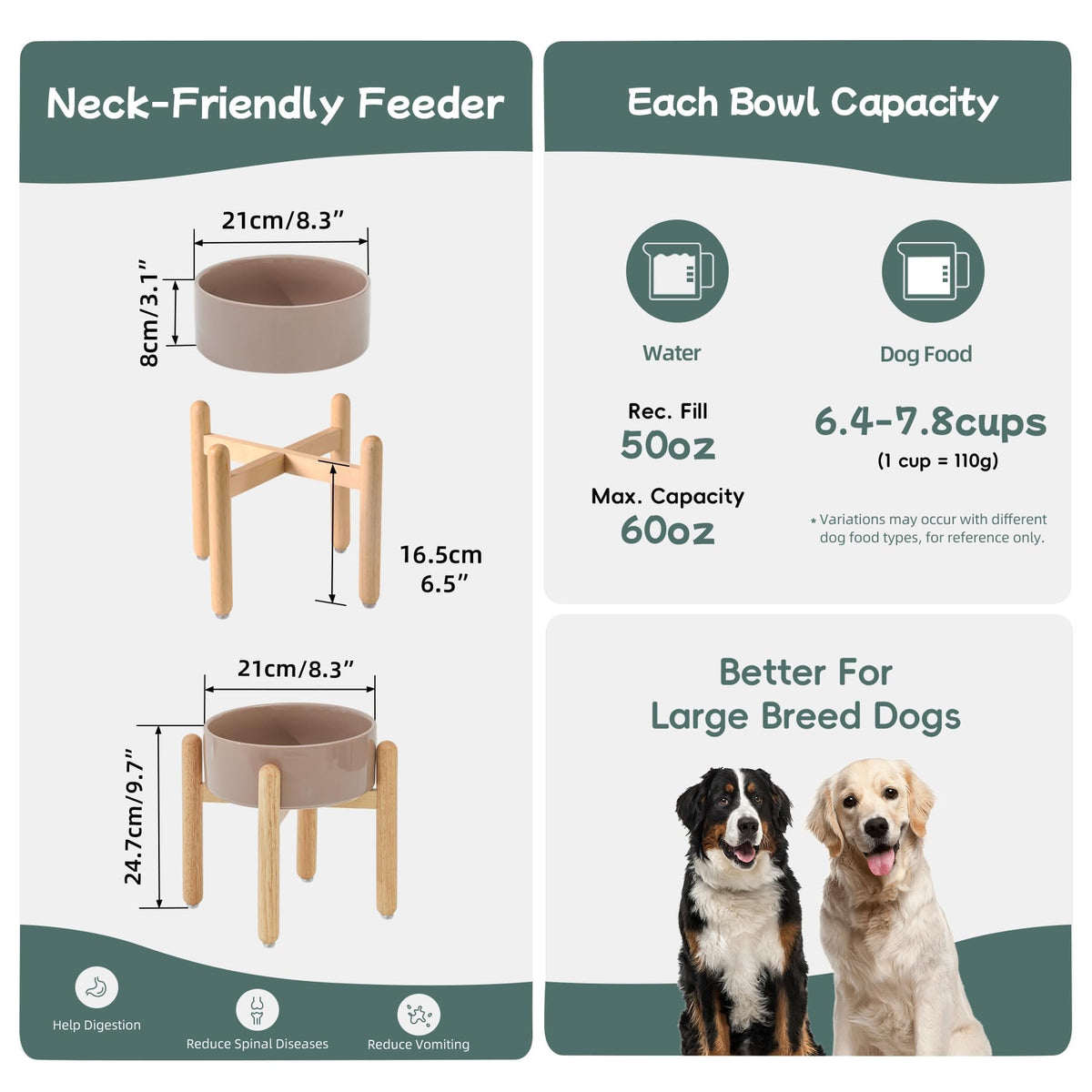 Ceramic Dog Bowls Elevated (Brown Coffee)