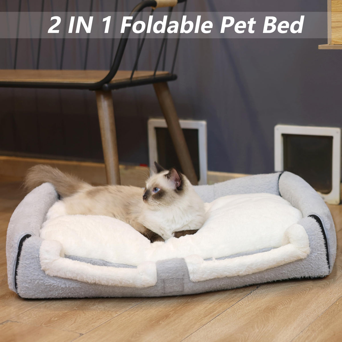 Cat Bed for Indoor Cats (Grey / Double hole bed:(27.5"×15.3"×15"))