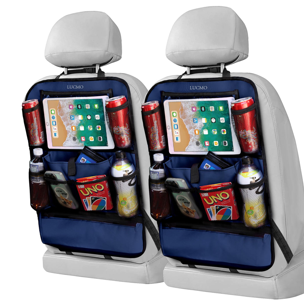 Car Backseat Organizer with Touch Screen Tablet Holder (Dark Blue-1 / 2 Pack)