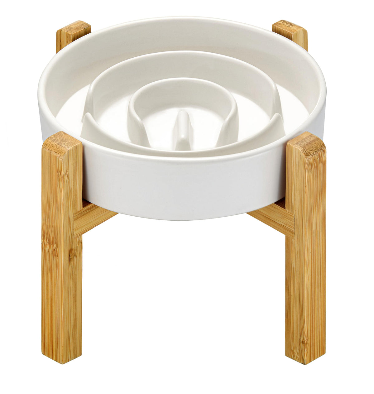 Ceramic Slow Feeder Dog Bowls Elevated (White + Stand / 8 Inches)