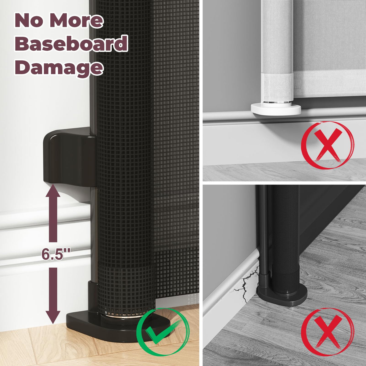 42" Extra Tall Retractable Baby Gates (Black / 42" Tall x 76" Wide)