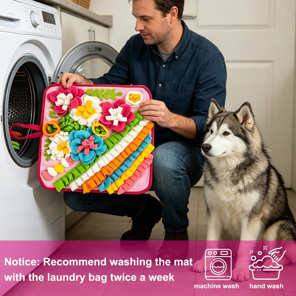 19.5" Snuffle Mat for Large Dogs (19.5"L x 19.5"W / pink)