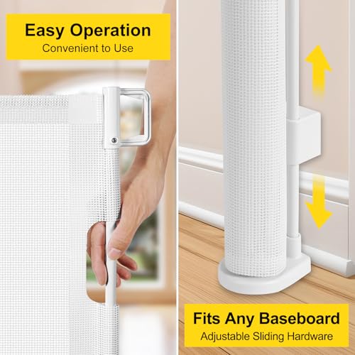 Reinforced 42” Tall x 160” Extra Wide Retractable Baby Gates with Rods (White / Reinforced 42" Tall X 160" Wide)