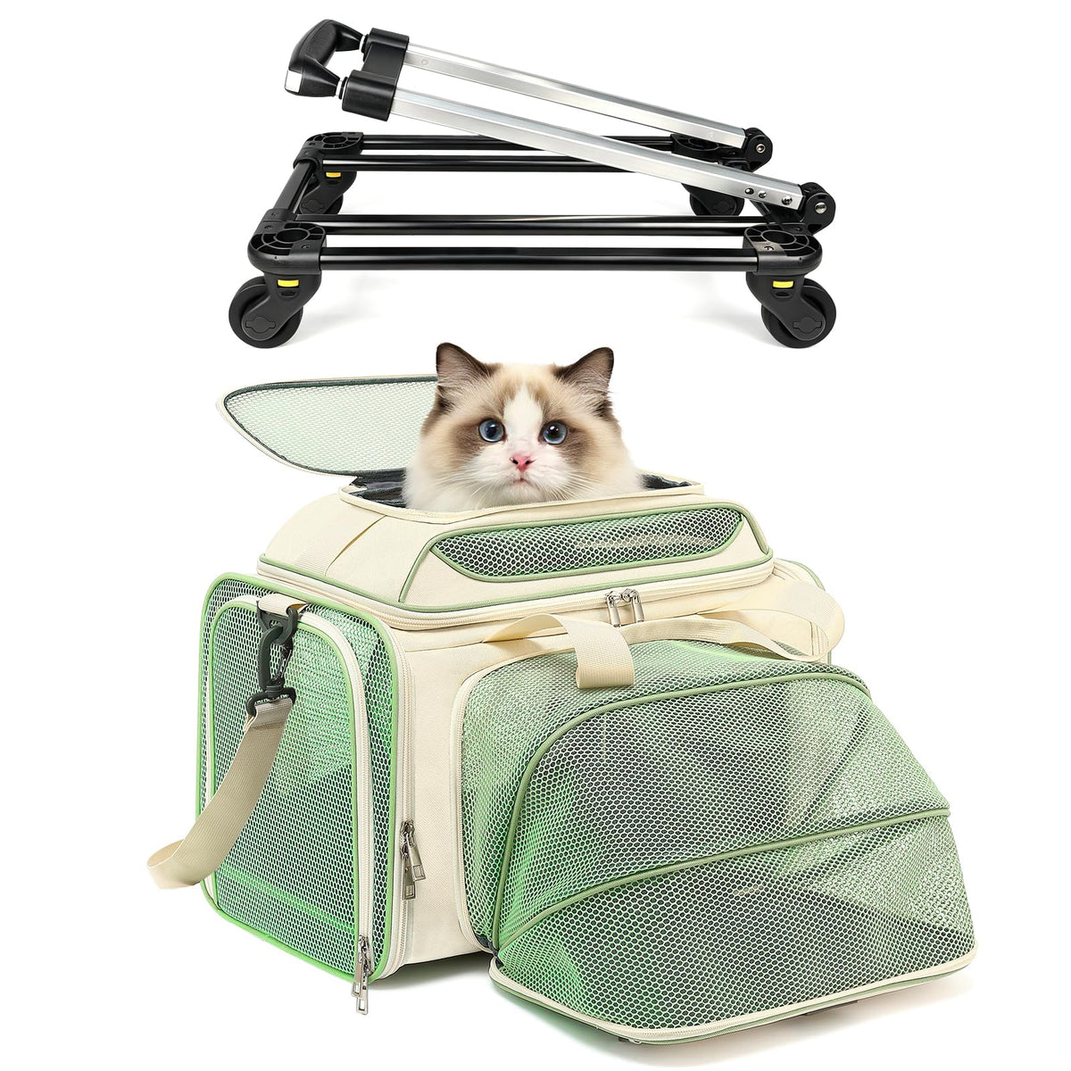 Pet Carrier with Wheels for Small Dog and Cat (grayish black)