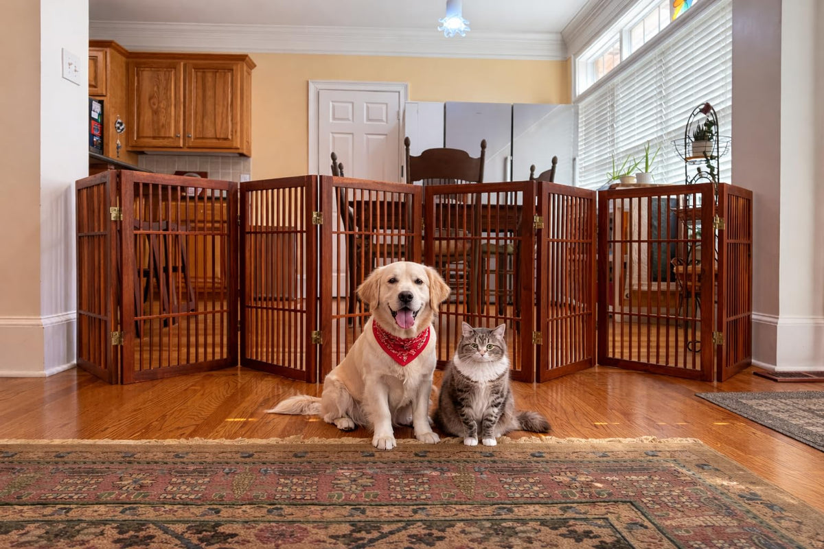 Pet Dog Gate Freestanding (8 Panel 30" Tall / Brown Pet Gate)