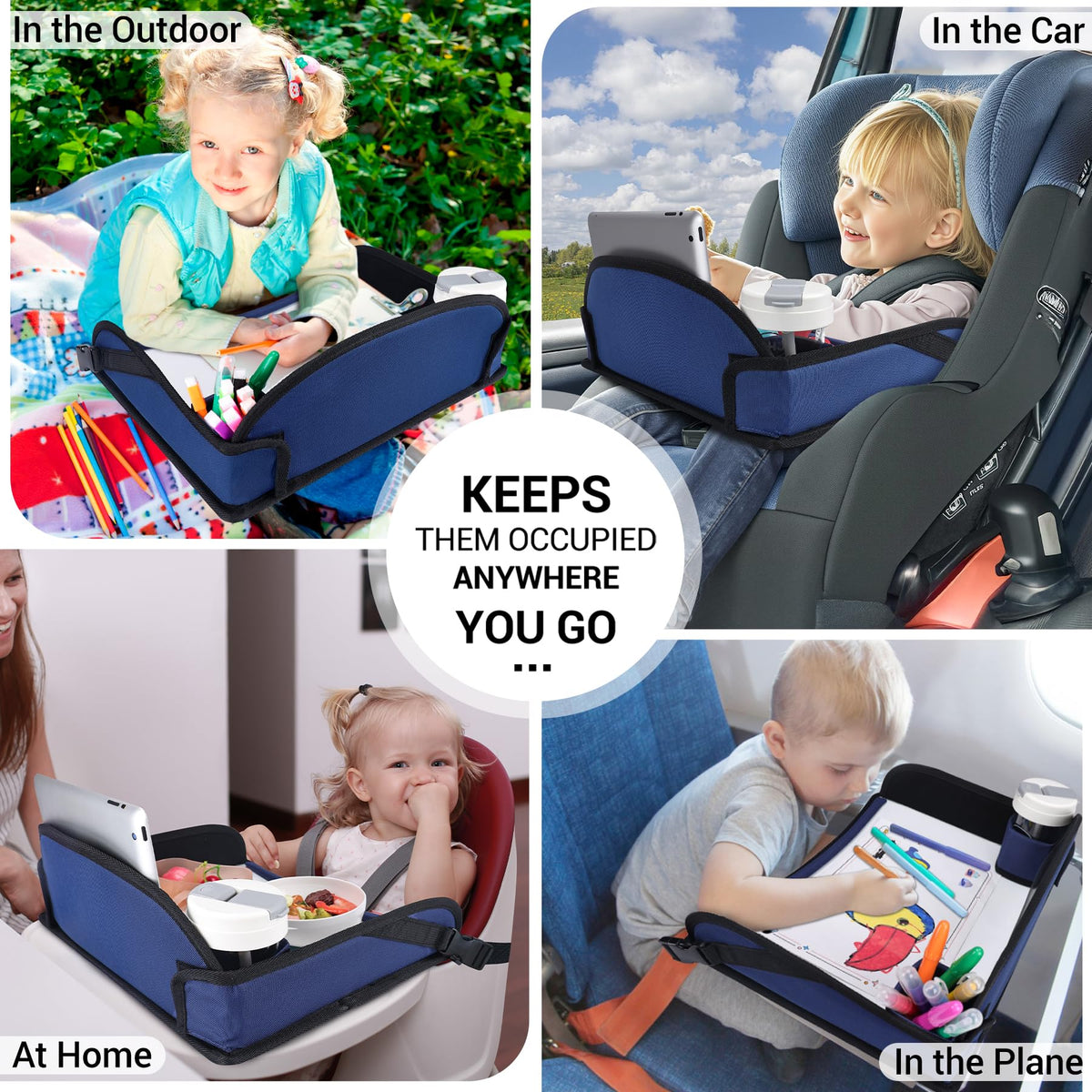 Kids Travel Tray for Toddler Car Seat (Navy Blue)