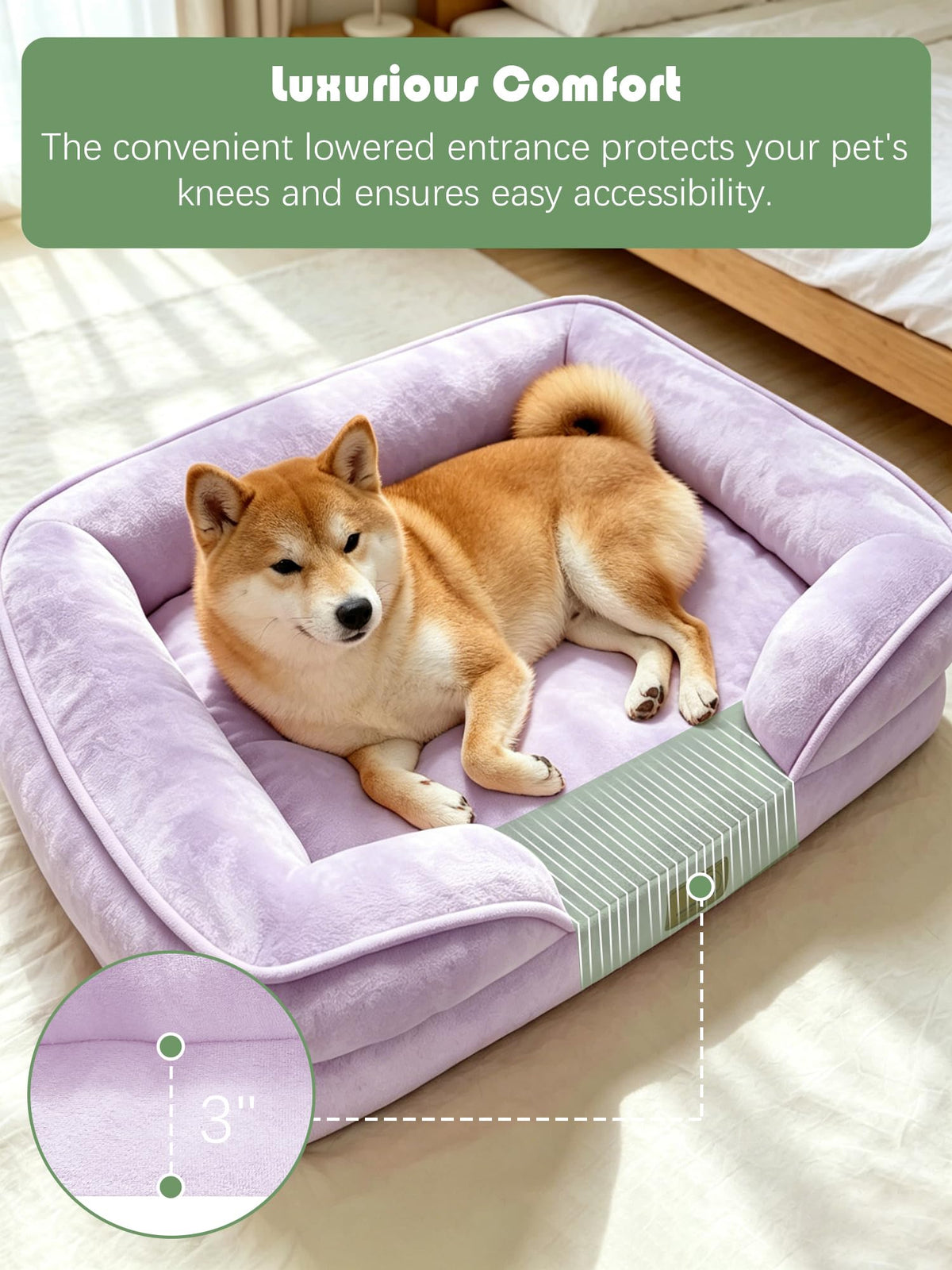 Orthopedic Dog Bed with Sides (28.0"L x 23.0"W x 6.5"Th / Purple)