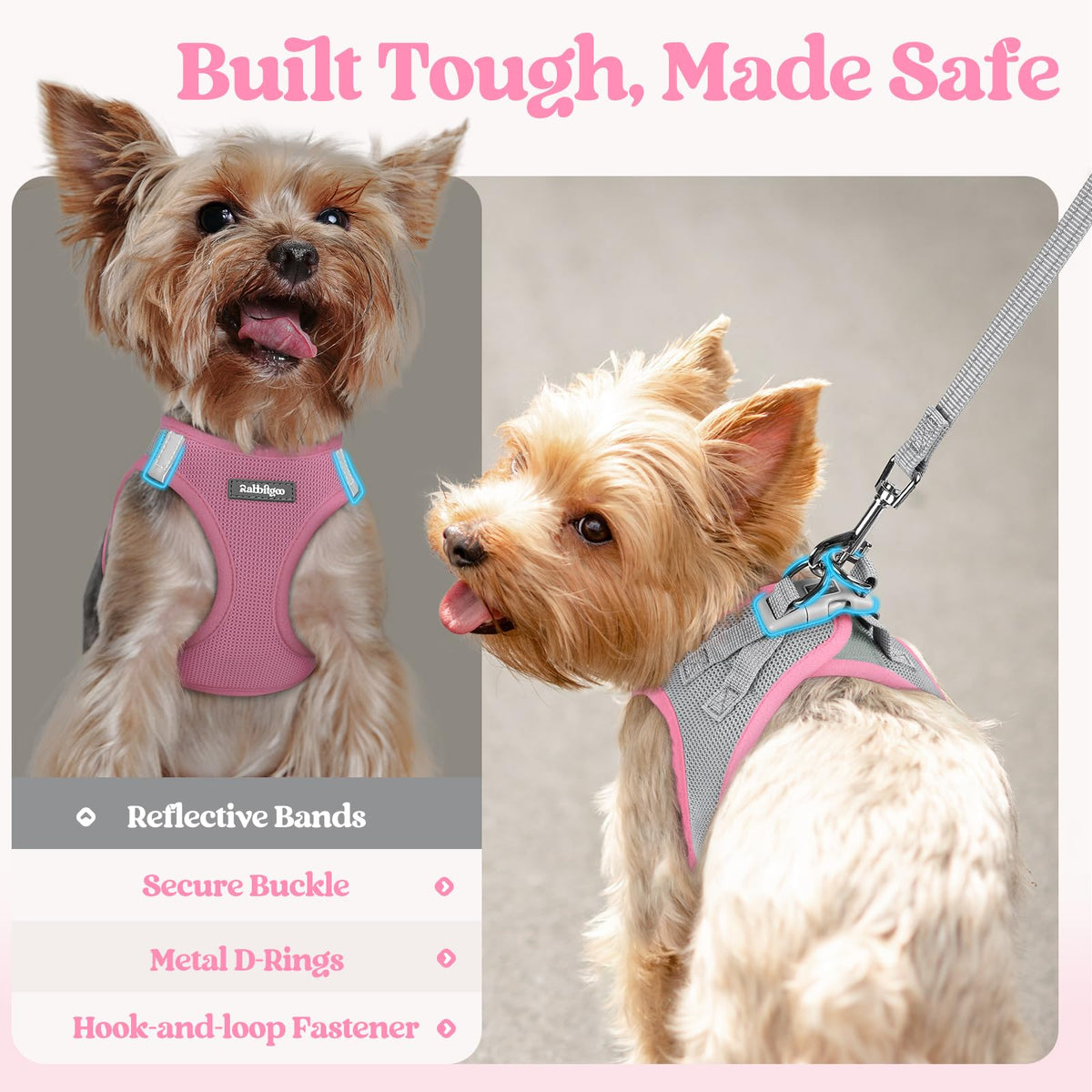 Dog Harness Medium Sized and Leash Set (Light Pink & Gray / M (chest: 16 - 18.5"))