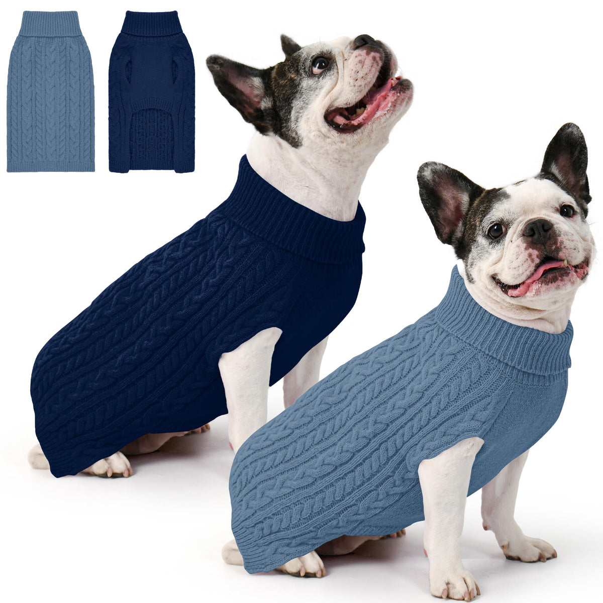 Dog Sweater 2 Pack for Medium Dogs (Navy & Blue / Large)