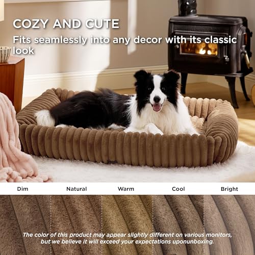 ComfyFleece® Cute XL Dog Beds for Extra Large Dogs (43.0"L x 30.0"W x 8.0"Th / Camel Brown)