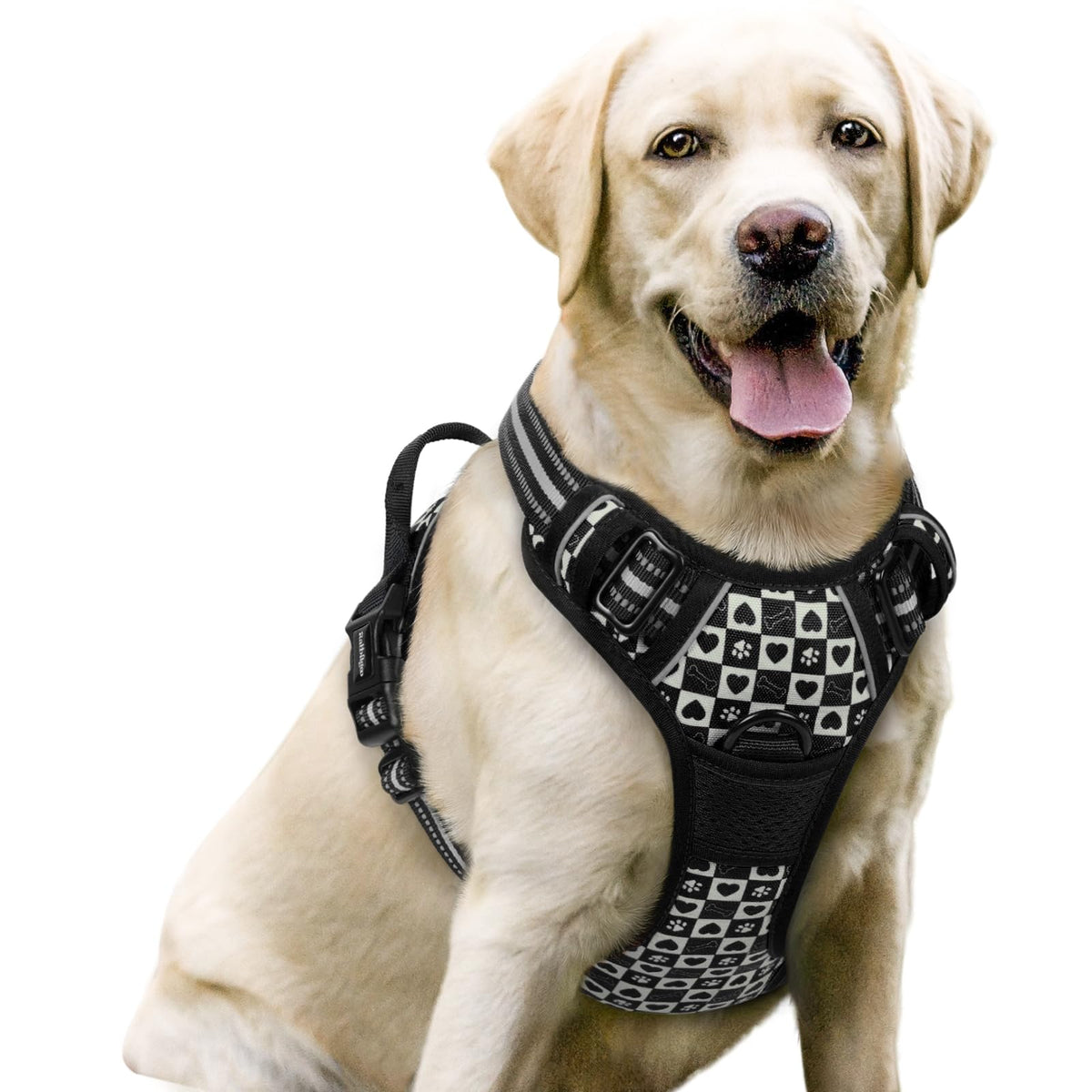 Dog Harness No Pull for Large Dogs with 2 Leash Clips (Large / Black Grid)