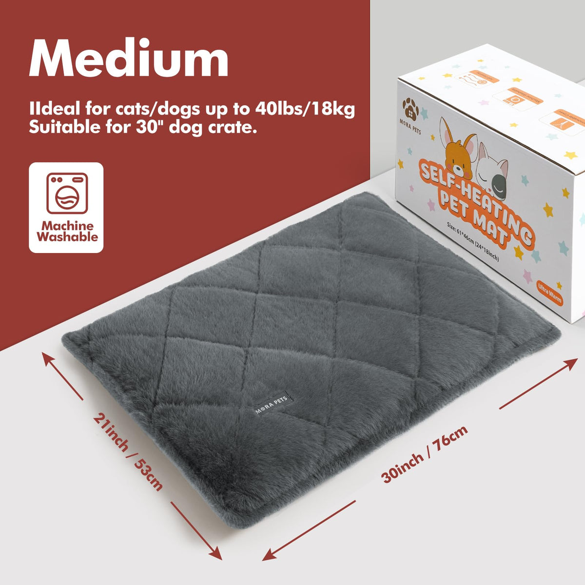 Self Heating Cat Bed (Fur Grey / 30"L x 21"W x 2"Th)