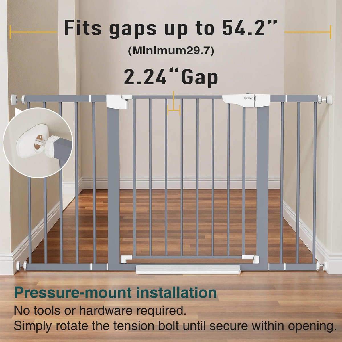 29.7 54.2" Wide Baby Gate (Gray / 29.7"-54.2" W x 30.5" H)