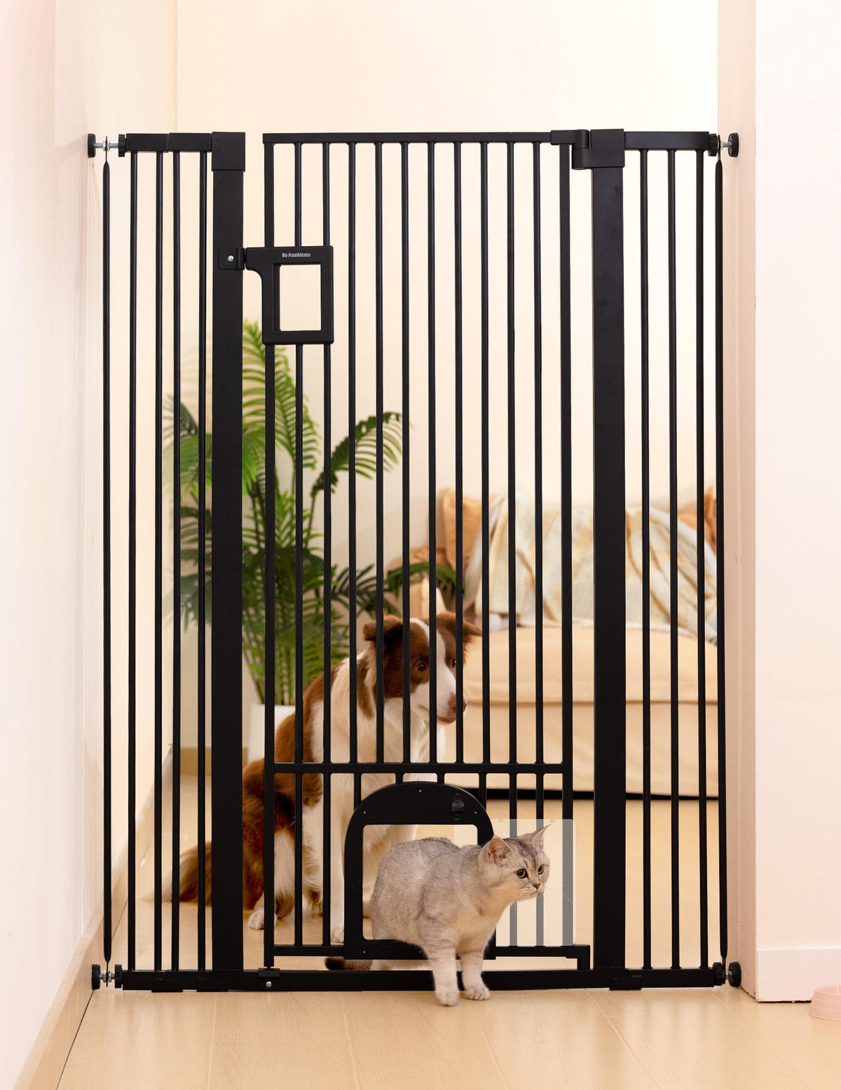 55" Extra Tall Pet Gate with Cat Door (Black - P / 55" Tall, 29-43" Wide)