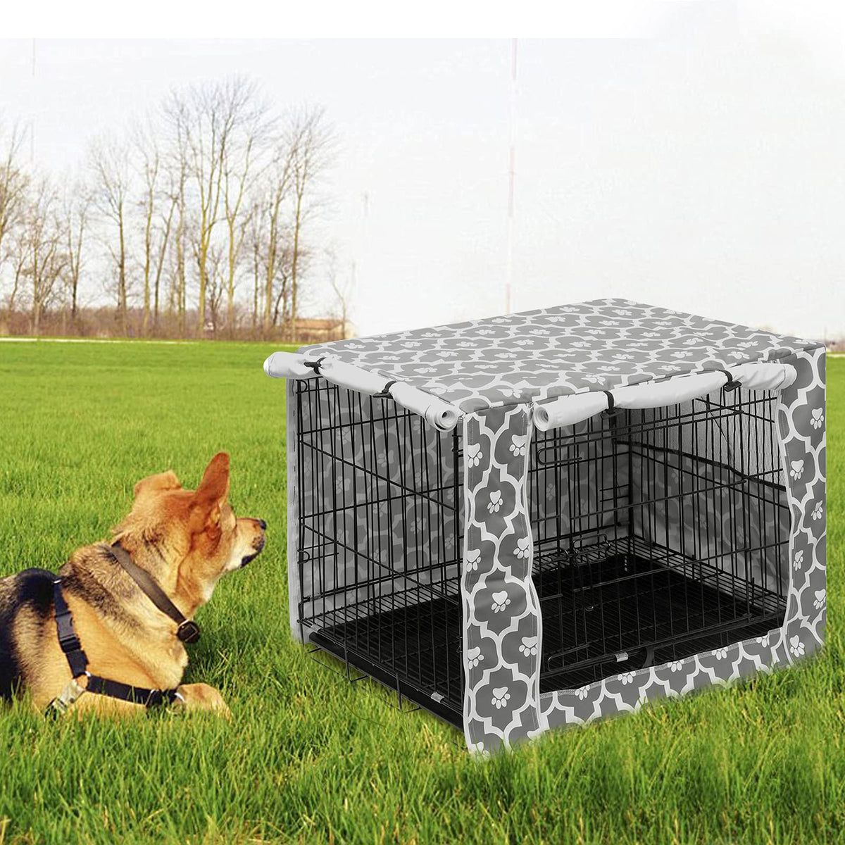 Dog Crate Cover Durable Polyester Pet Kennel Cover Universal Fit for Wire Dog Crate (42.0"L x 27.0"W x 30.0"H / Gray Soles)