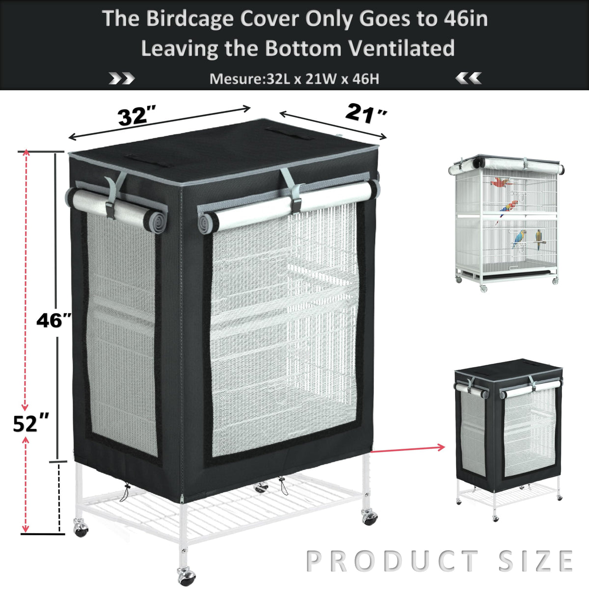 Large Bird Cage Cover (32.0"L x 21.0"W x 52.0"H)