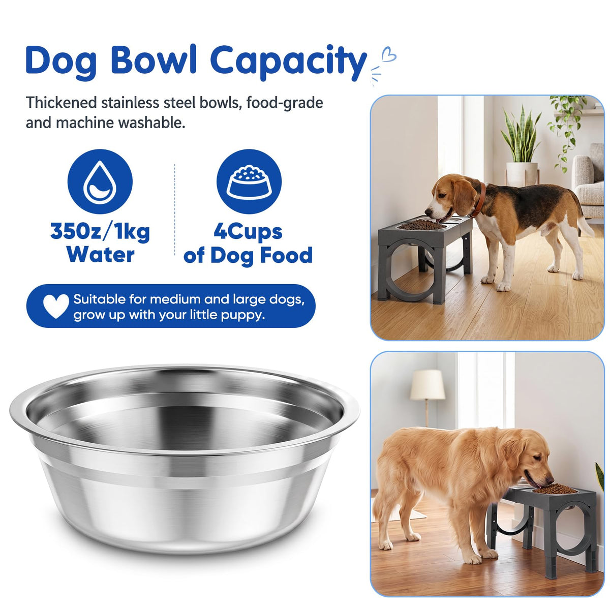 Elevated Dog Bowls Large Breed Raised Dogs Bowl Stand Large (D-Grey)