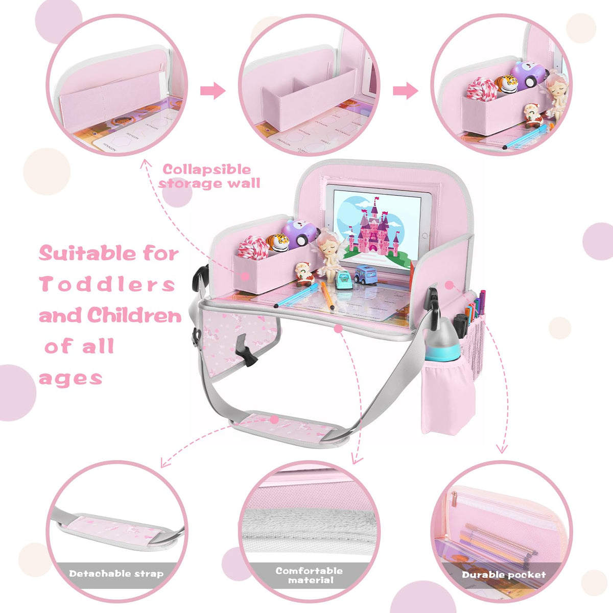 Kids Travel Tray for Toddler Car Seat (Light PurpleUnicorn)
