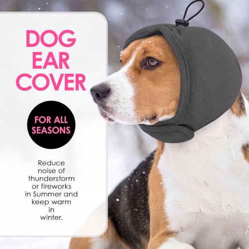 Dog Ear Muffs Noise Protection Thick Padded Dog Calming Hoodie (Light Grey / Medium)