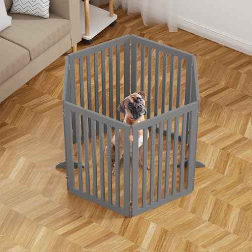 120" Extra Wide Pet Gate and Pet Playpen Combination for Dog Cat (Gray / 120"W×36"H)
