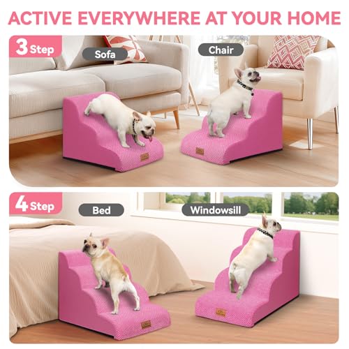 Dog Ramp and Stairs for Bed (Pink / 4)