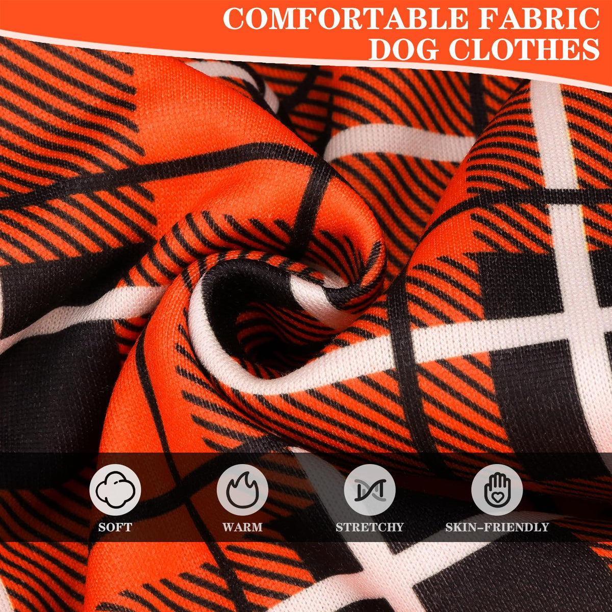 Plaid Dog Hoodie (Orange / Large)