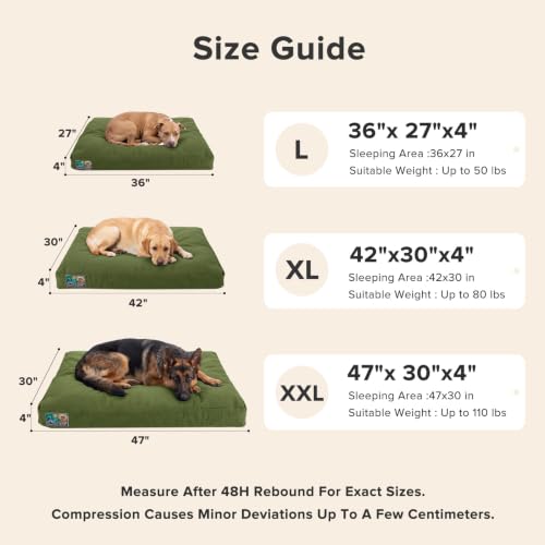 Chew Proof Indestructible Dog Bed for Large Dogs (Green / XL(42"x30"x4"))