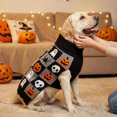 Dog Halloween Sweaters for Large Dogs Soft Knit Pullover Outfit (2XL (35-60lbs) / 01#Halloween (Black))