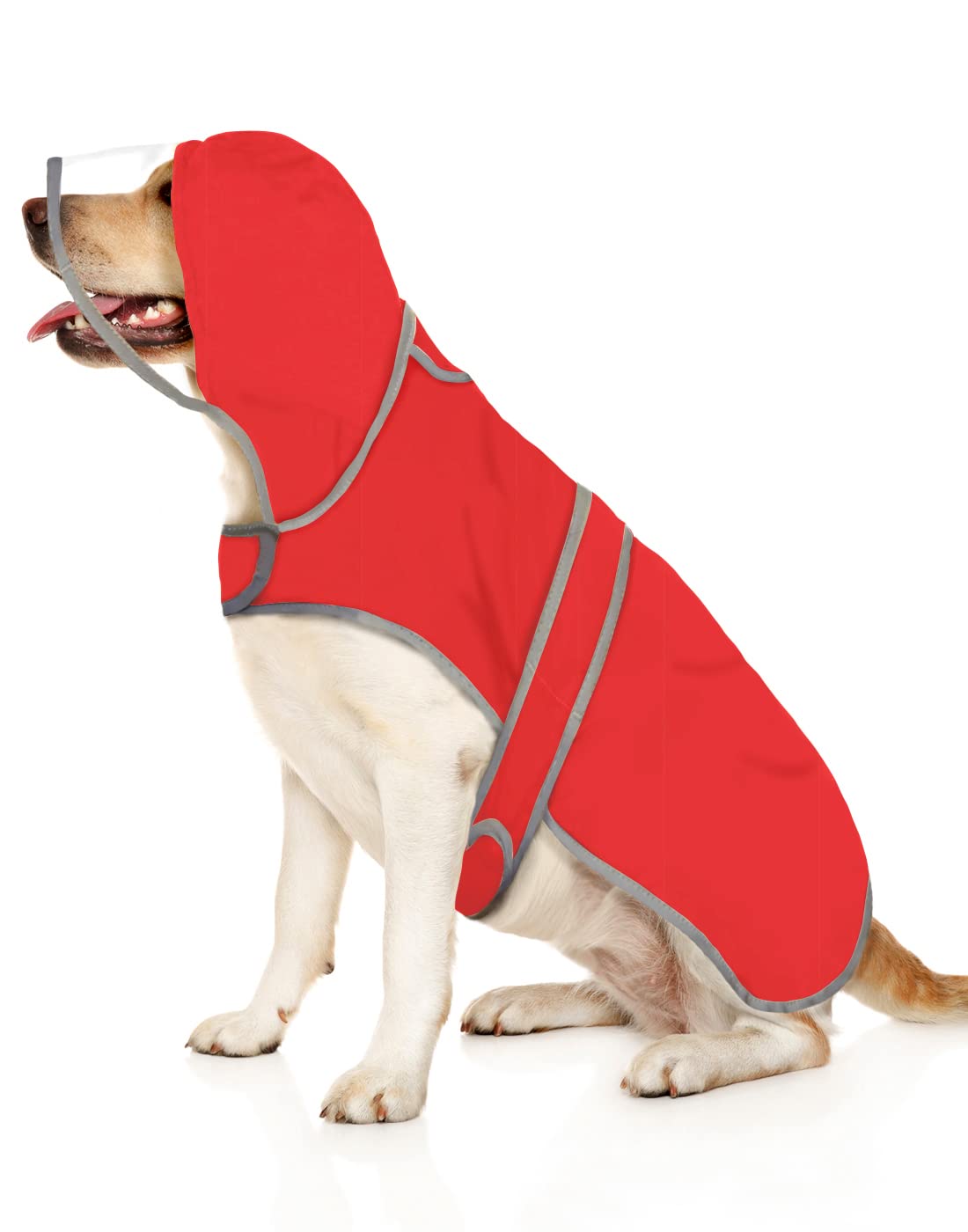 Clear Hooded Dog Raincoat Jacket Poncho with Dog Leash Hole Red 3XL (XXX-Large / Red)