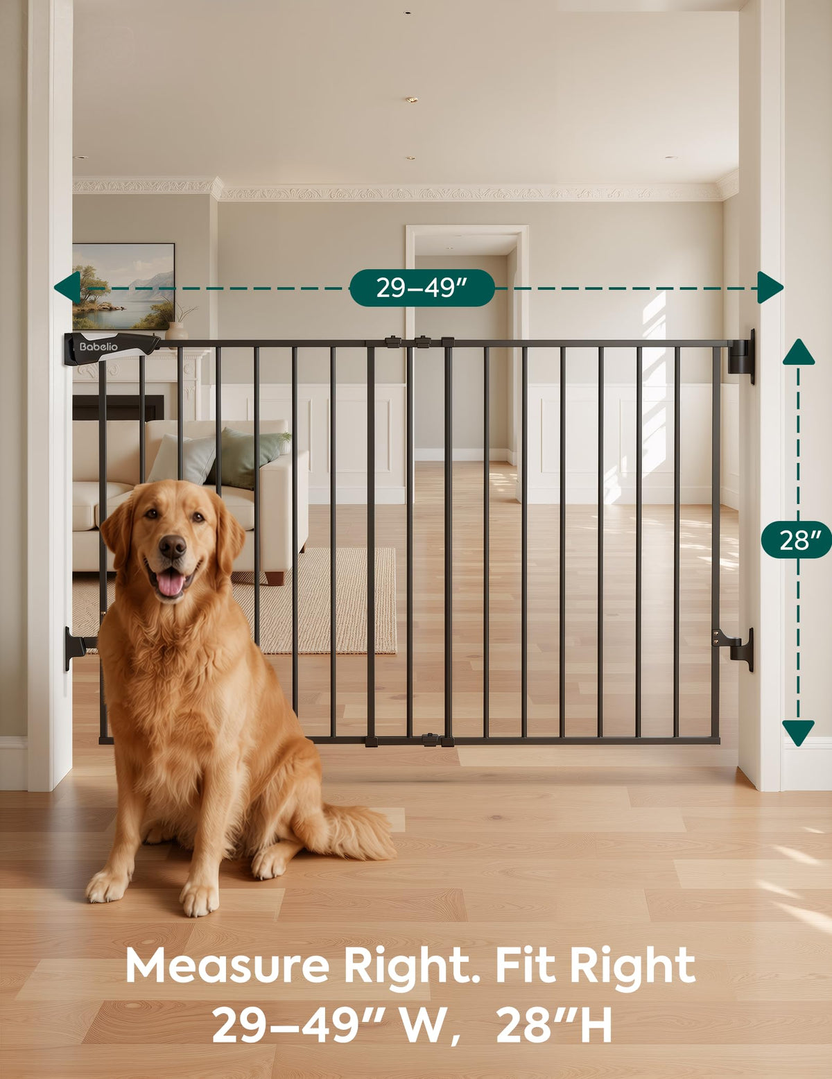 Baby Gate for Stairs (Black / 28" H, 29-49" W-Wide)