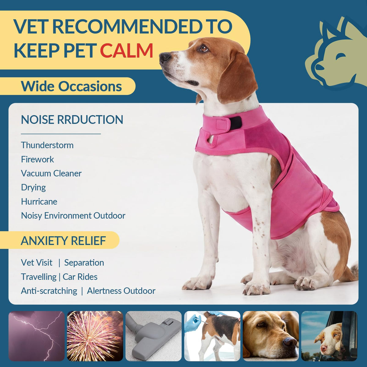 Dogs Anxiety Vest for Calming in Fireworks July of 4th Holiday (Rose-Red / XL(Chest:30.7"-35.4"))