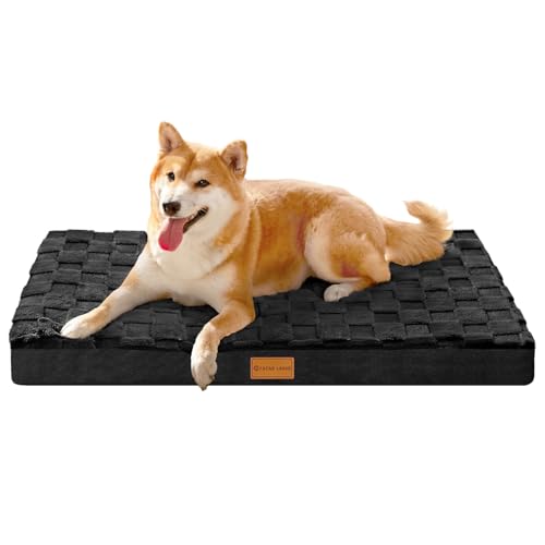 Orthopedic Dog Bed Washable Pet Crate Mat 30''X20'' Black (Black / 30"L x 20"W x 3.5"Th)
