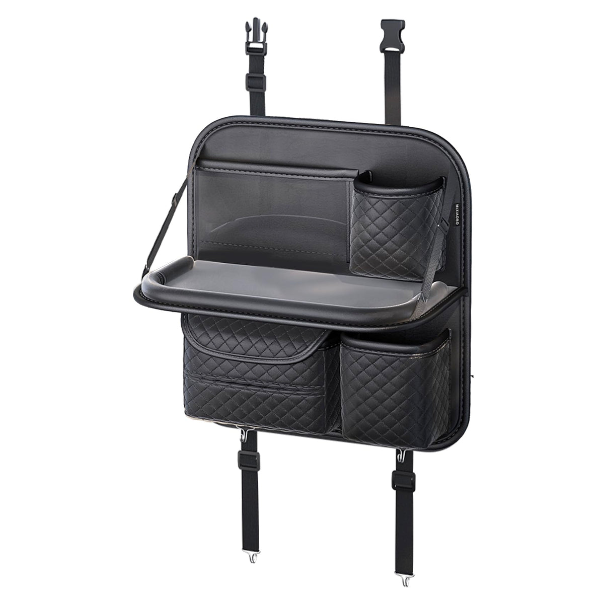 PU Leather Backseat Car Organizer with Foldable Tray & Tablet Holder Black (black)
