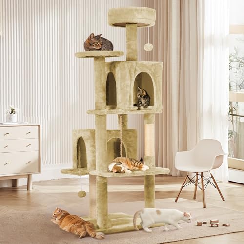 58.5inch Large Cat Tree Tower Condo for Indoor Cats (58.5in / Light Yellow)