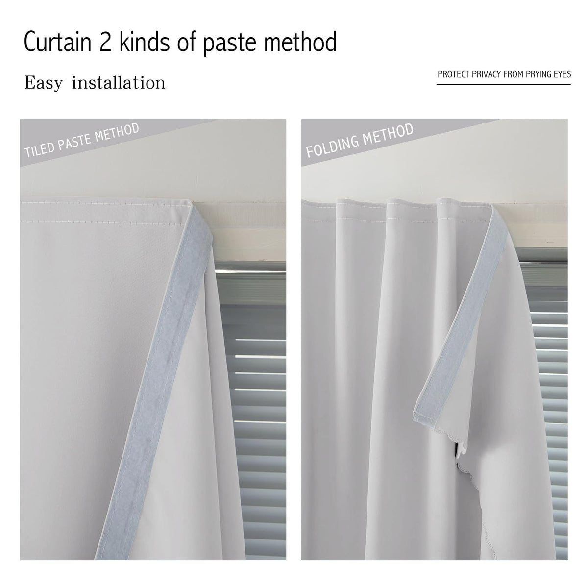 Blackout Curtains for Bedroom Sticky Curtain Blackout Window Cover Self Adhesive Curtains Rod No Drillng (47"W x 59"L (Pack of 1) / Light Grey)