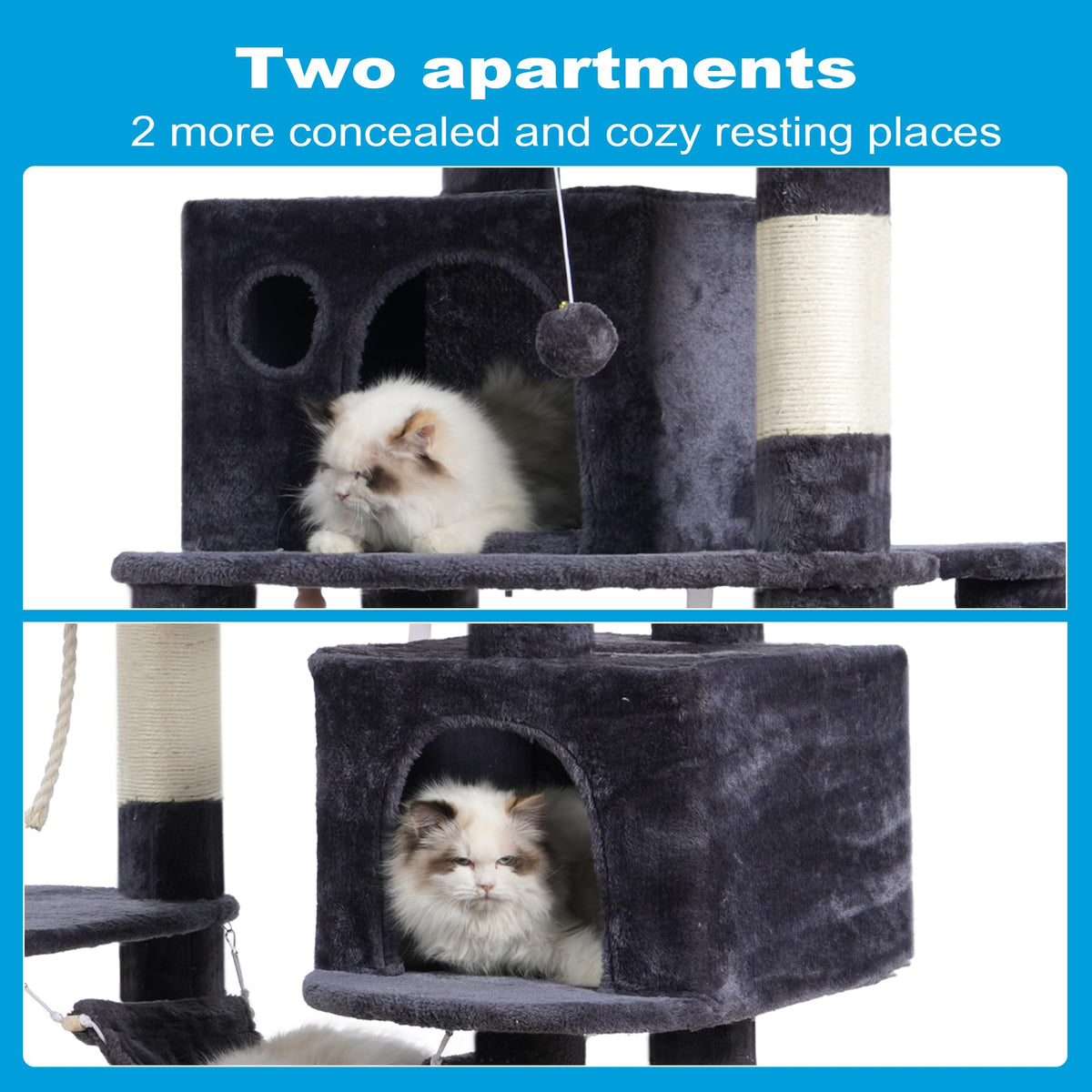 Cat Tree Tower with Sisal Scratching Posts (53.7 Inches / Smoky Gray)