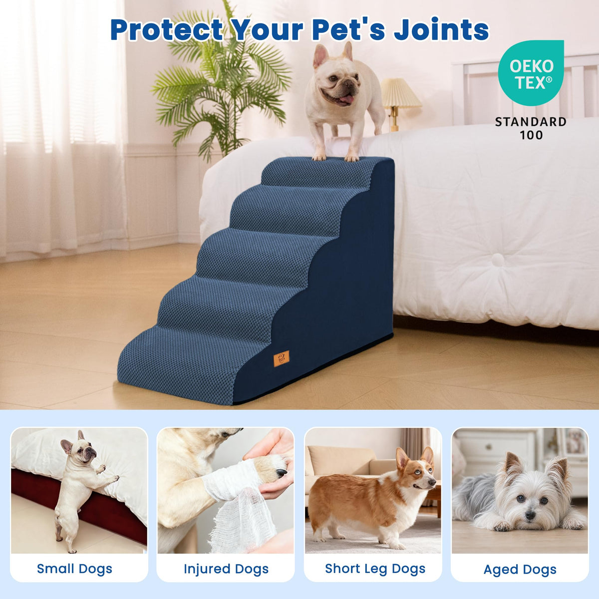 Dog Stairs for High Beds 22.4" H (Blue)