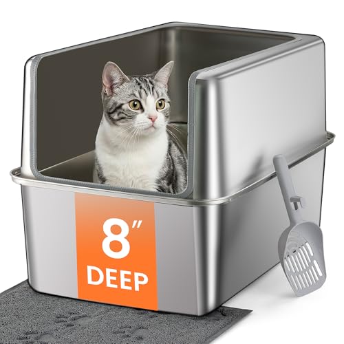 Stainless Steel Litter Box with Metal Lid and Scoop (XXL-:22.8"x14.6"x15.7")