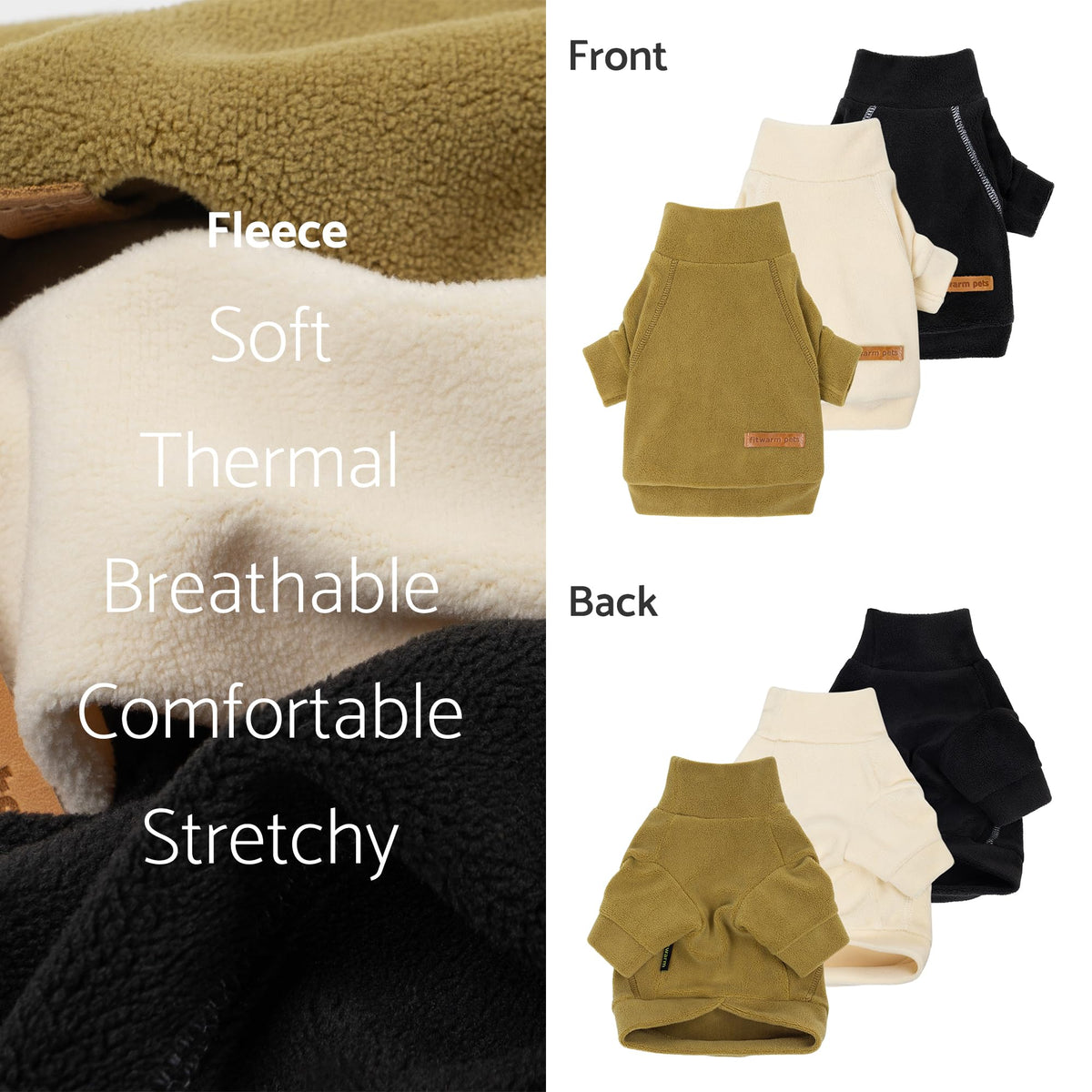 3 Pack Classic Fleece Dog Sweater (Large / Black-Olive-Cream)
