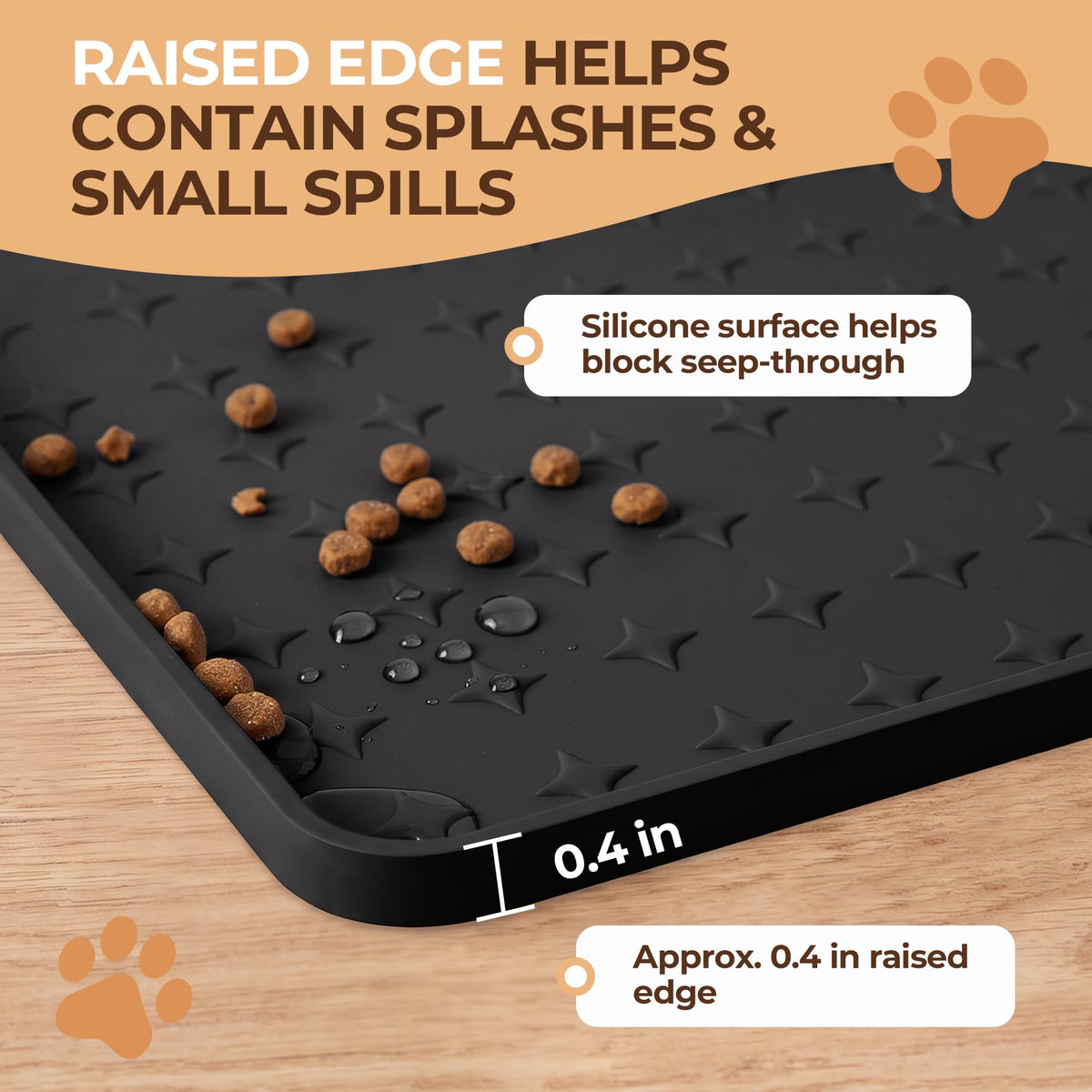 16 x 16 in Small Silicone Pet Food Mat for Dog & Cat Bowls Black (Black / 16"L x 16"W)