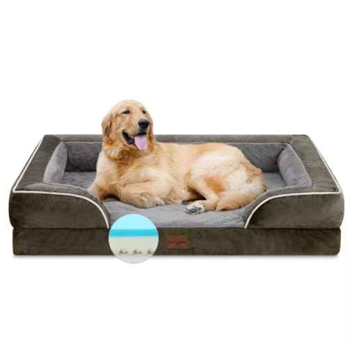 Orthopedic Dog Bed for Extra Large Dogs with Bolster (42.0"L x 30.0"W x 8.5"Th / Grey Green)