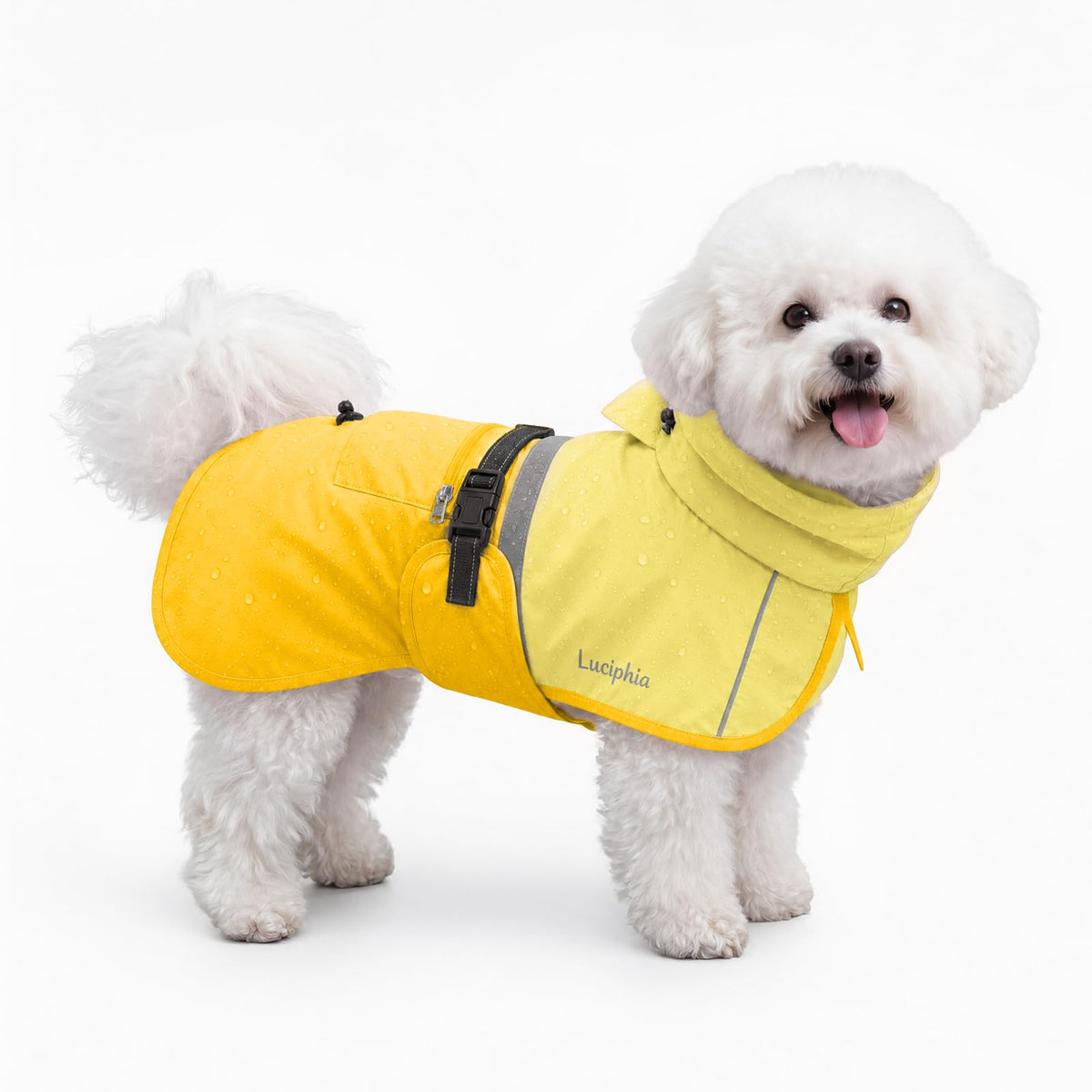 Dog Raincoat Adjustable Hooded Reflective Jacket with Pocket (Yellow / Small)