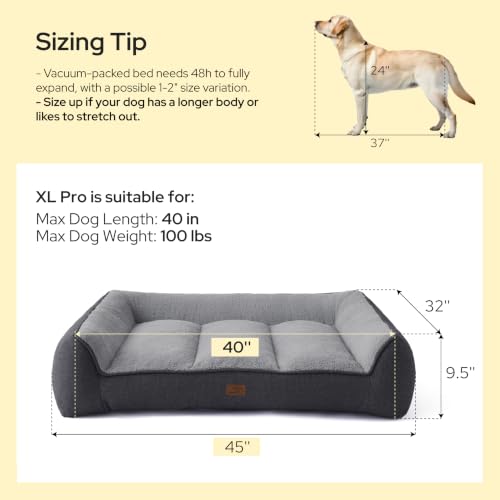SupportMax® Extra Thick Orthopedic XL Dog Bed for Extra Large Dogs (Grey / 45"l X 32"w X 9.5"th)