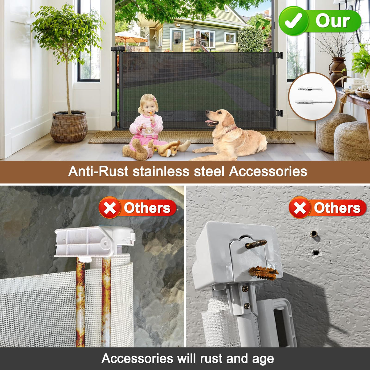 Weatherproof Outdoor Retractable Gate for Dogs (Black / 35" X 55")