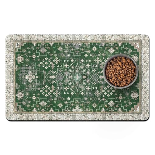 Pet Food Mats for Floor (Dark Green / 32"l X 24"w)