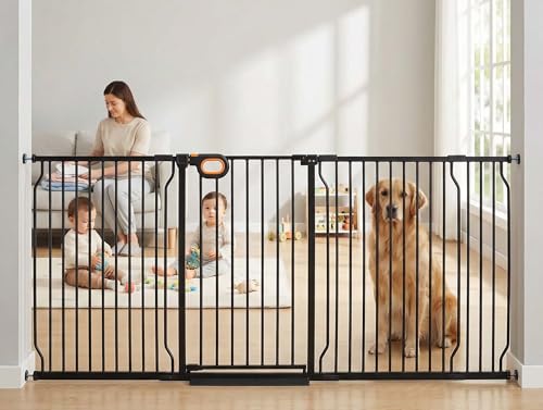 85.5 90.6 Inch Extra Wide Baby Gate for Stairs Doorways (Black / 85.5-90.6inch)