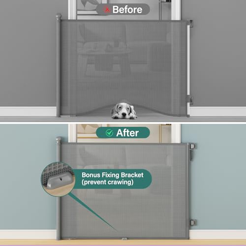 Retractable Baby Gate for Stairs (Gray / 55" Wide x 34" Tall)